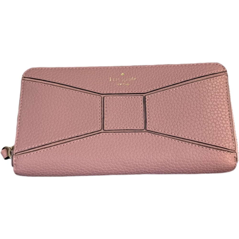 Kate Spade Neda Bridge Place Wallet Bow Tie Zip Around Rosefrost